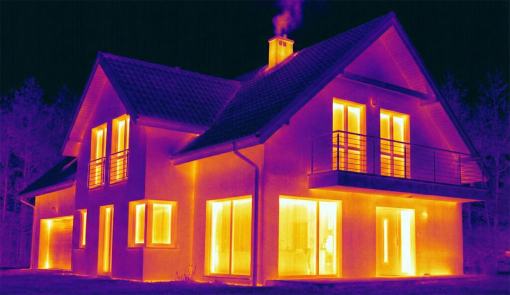 budynek jednorodzinny w kamerze termowizyjnej