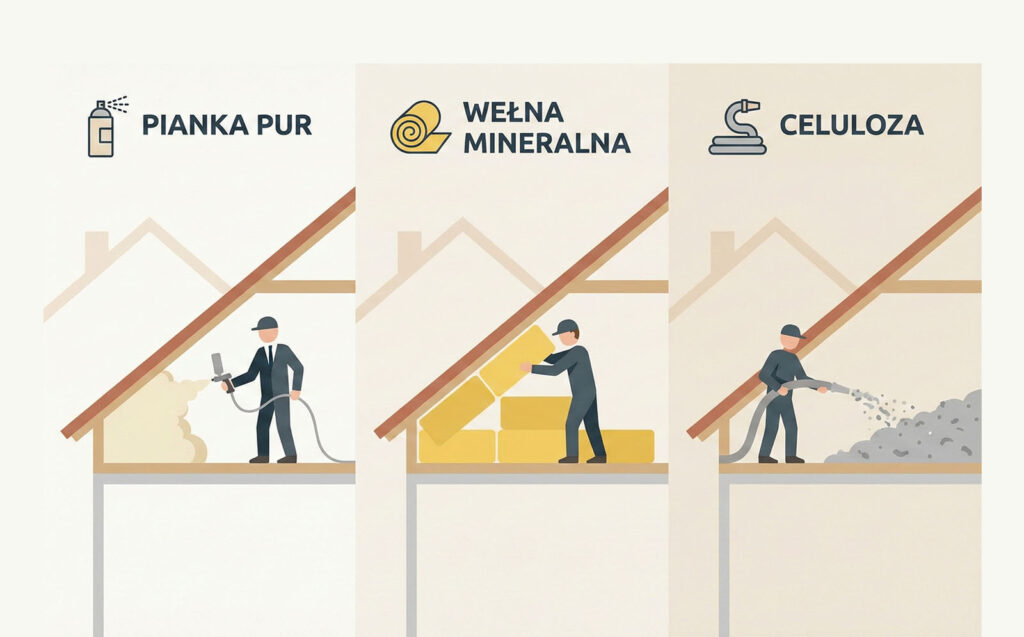 pianka PUR, wełna, celuloza